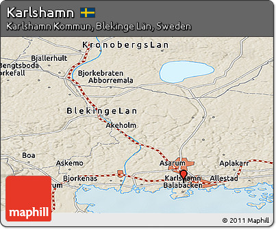 Shaded Relief Panoramic Map of Karlshamn