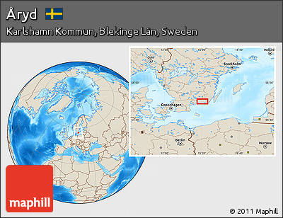 Shaded Relief Location Map of Åryd