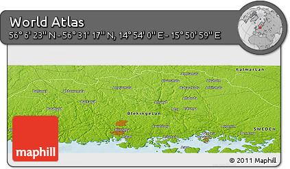 Physical Panoramic Map of the Area around 56° 18' 50" N, 15° 22' 30" E