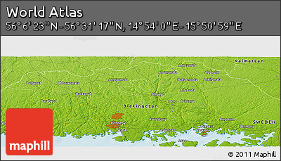 Physical Panoramic Map of the Area around 56° 18' 50" N, 15° 22' 30" E