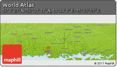 Physical Panoramic Map of the Area around 56° 18' 50" N, 15° 22' 30" E