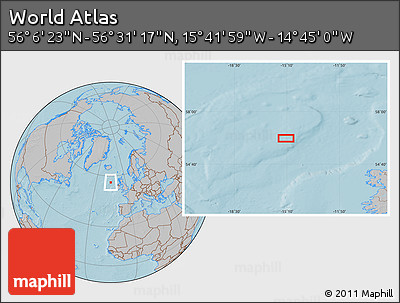 Gray Location Map of the Area around 56° 18' 50" N, 15° 13' 29" W, hill shading