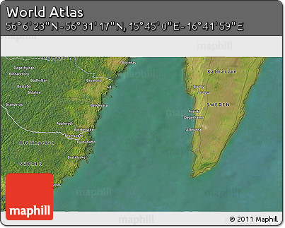 Satellite 3D Map of the Area around 56° 18' 50" N, 16° 13' 30" E