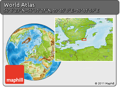 Physical Location Map of the Area around 56° 18' 50" N, 16° 13' 30" E