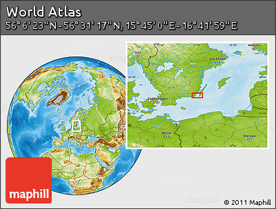Physical Location Map of the Area around 56° 18' 50" N, 16° 13' 30" E