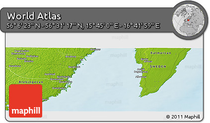 Physical Panoramic Map of the Area around 56° 18' 50" N, 16° 13' 30" E