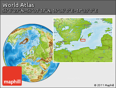 Physical Location Map of the Area around 56° 18' 50" N, 17° 4' 30" E