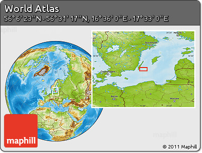 Physical Location Map of the Area around 56° 18' 50" N, 17° 4' 30" E