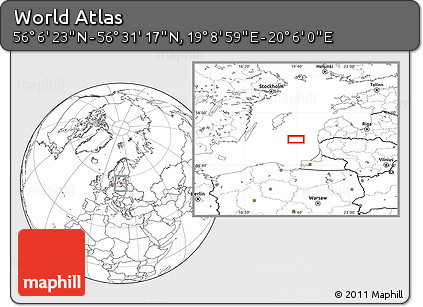Blank Location Map of the Area around 56° 18' 50" N, 19° 37' 30" E
