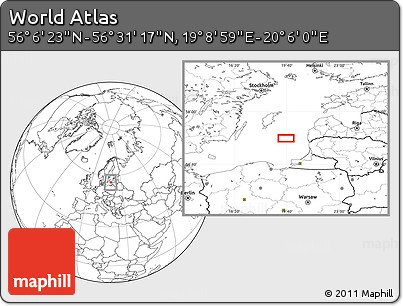 Blank Location Map of the Area around 56° 18' 50" N, 19° 37' 30" E