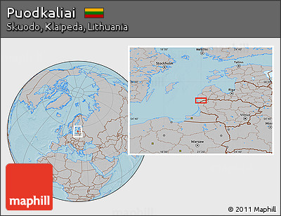 Gray Location Map of Puodkaliai, hill shading