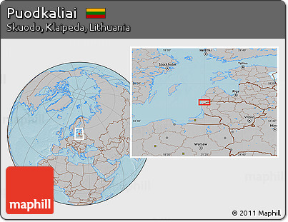 Gray Location Map of Puodkaliai, hill shading