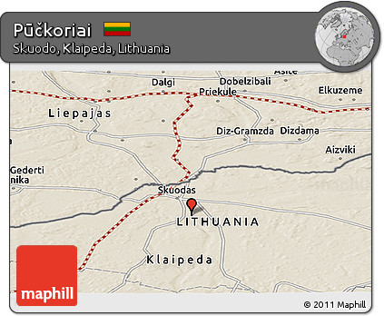 Shaded Relief Panoramic Map of Pūčkoriai