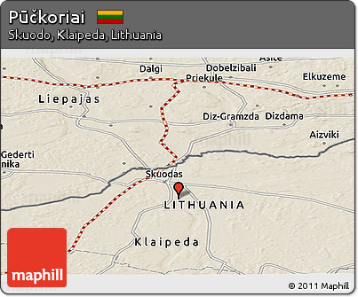 Shaded Relief Panoramic Map of Pūčkoriai