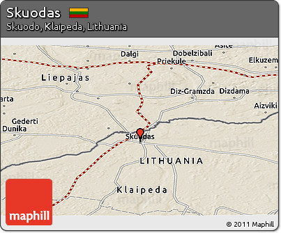 Shaded Relief Panoramic Map of Skuodas