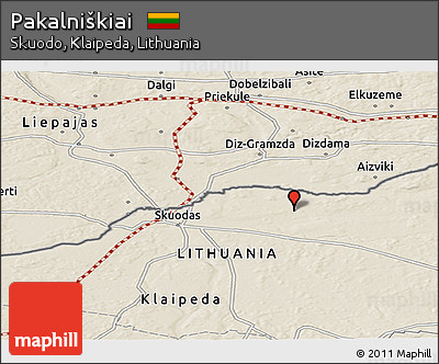 Shaded Relief Panoramic Map of Pakalniškiai