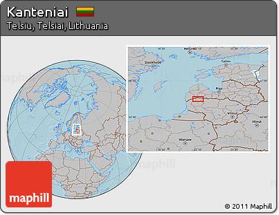 Gray Location Map of Kanteniai, hill shading