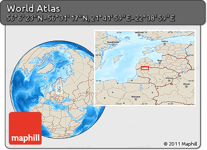 Shaded Relief Location Map of the Area around 56° 18' 50" N, 22° 10' 29" E