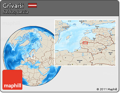 Shaded Relief Location Map of Grīvaiši