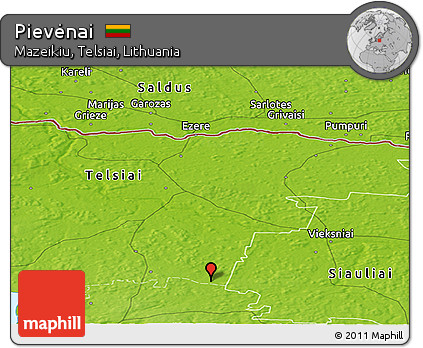 Physical Panoramic Map of Pievėnai
