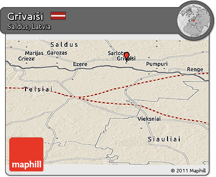 Shaded Relief Panoramic Map of Grīvaiši