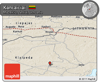 Shaded Relief Panoramic Map of Kančaičiai