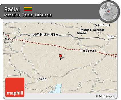 Shaded Relief Panoramic Map of Račiai