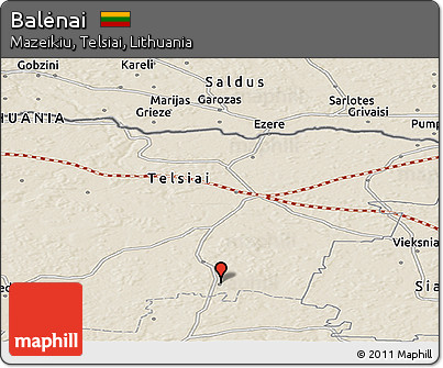Shaded Relief Panoramic Map of Balėnai