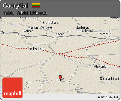 Shaded Relief Panoramic Map of Gauryliai
