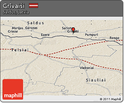 Shaded Relief Panoramic Map of Grīvaiši