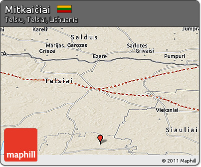 Shaded Relief Panoramic Map of Mitkaičiai