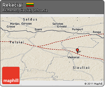 Shaded Relief Panoramic Map of Rekėčiai