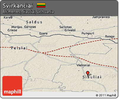 Shaded Relief Panoramic Map of Svirkančiai