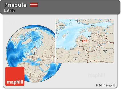 Shaded Relief Location Map of Priedula