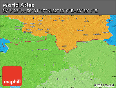 Political Map of the Area around 56° 18' 50" N, 23° 1' 29" E