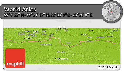 Physical Panoramic Map of the Area around 56° 18' 50" N, 23° 1' 29" E