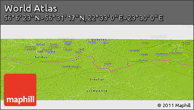 Physical Panoramic Map of the Area around 56° 18' 50" N, 23° 1' 29" E