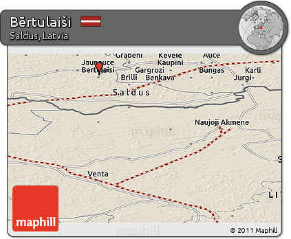 Shaded Relief Panoramic Map of Bērtulaiši