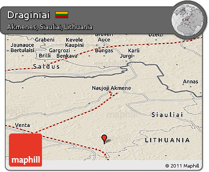 Shaded Relief Panoramic Map of Draginiai