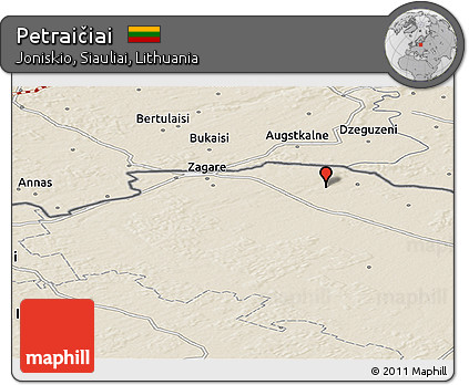 Shaded Relief Panoramic Map of Petraičiai