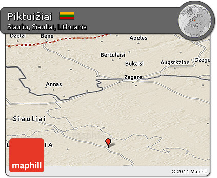 Shaded Relief Panoramic Map of Piktuižiai