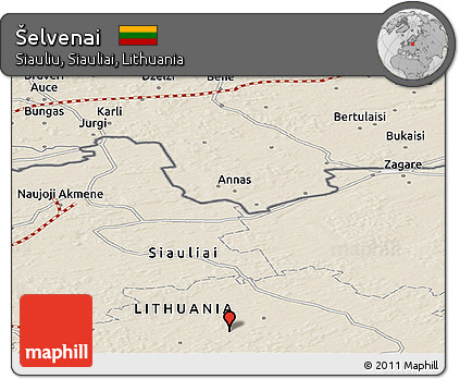 Shaded Relief Panoramic Map of Šelvenai