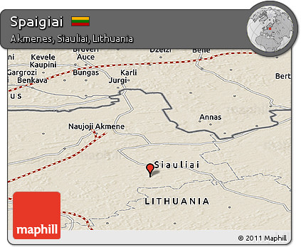 Shaded Relief Panoramic Map of Spaigiai