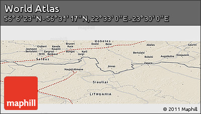 Shaded Relief Panoramic Map of the Area around 56° 18' 50" N, 23° 1' 29" E