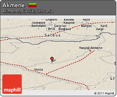 Shaded Relief Panoramic Map of Akmenė