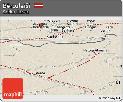 Shaded Relief Panoramic Map of Bērtulaiši