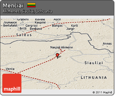 Shaded Relief Panoramic Map of Menčiai