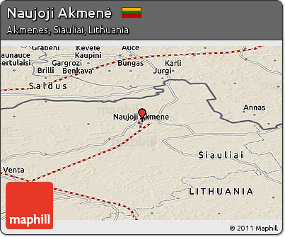 Shaded Relief Panoramic Map of Naujoji Akmenė