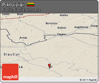 Shaded Relief Panoramic Map of Piktuižiai