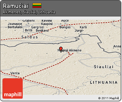 Shaded Relief Panoramic Map of Ramučiai